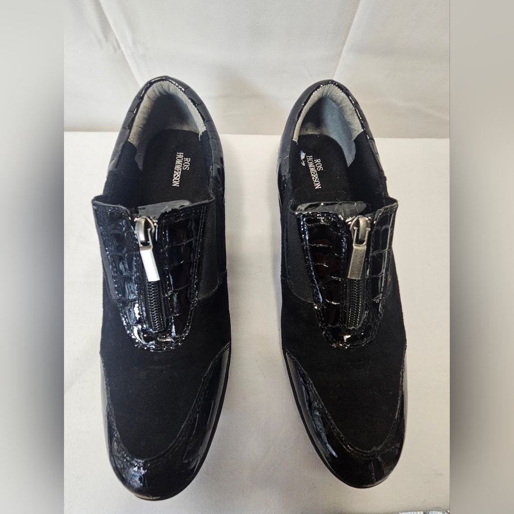 Ros & Hommerson "Nadia" Black Leather Zip-Front Xtra Narrow Comfort Shoes NWOT